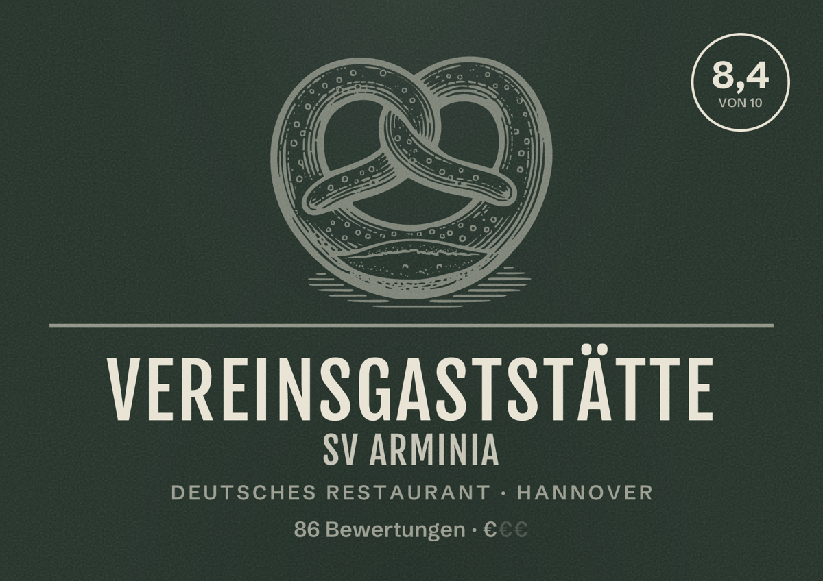 Illustriertes Poster von Vereinsgaststätte SV Arminia, Deutsches Restaurant in Hannover: Bewertung 8,4 von 10 aus 86 Bewertungen, Preisniveau €