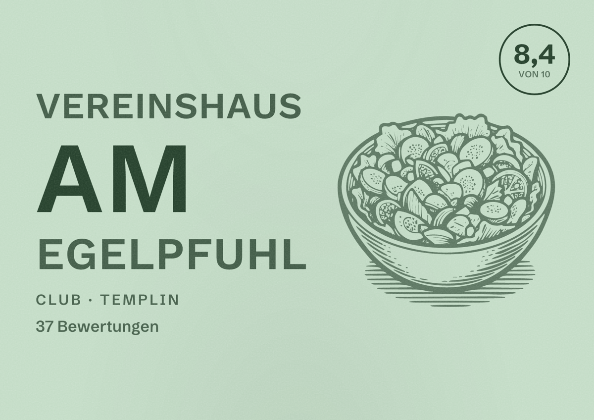 Illustriertes Poster von Vereinshaus Am Egelpfuhl, Club in Templin: Bewertung 8,4 von 10 aus 37 Bewertungen