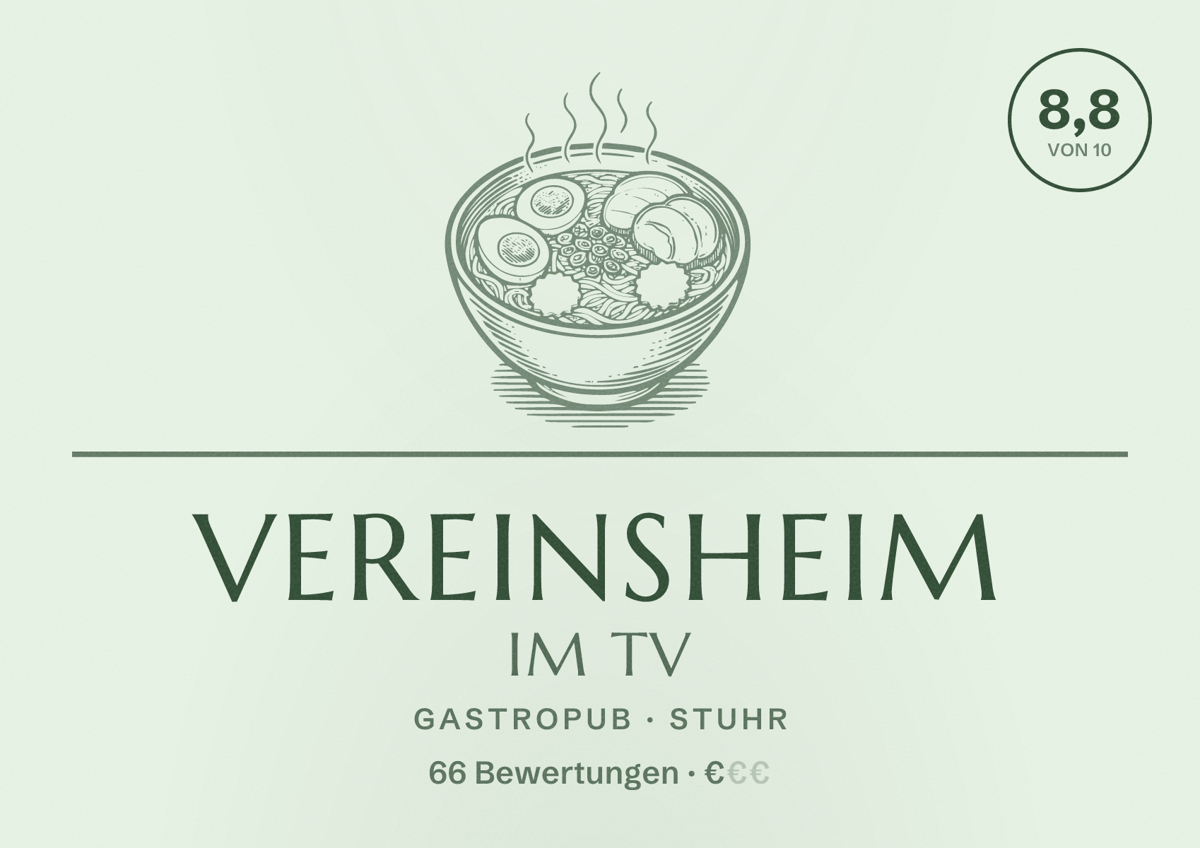 Illustriertes Poster von VEREINSHEIM im TV, Gastropub in Stuhr: Bewertung 8,8 von 10 aus 66 Bewertungen, Preisniveau €