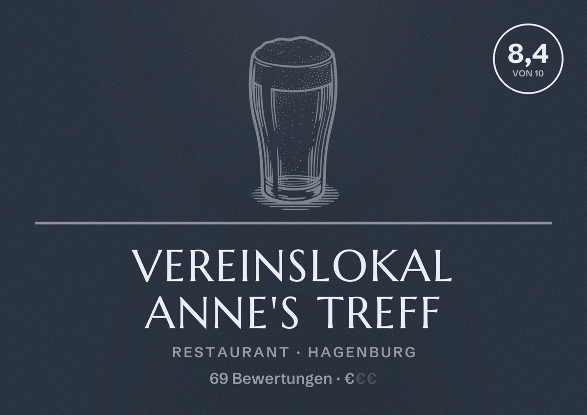Illustriertes Poster von Vereinslokal Anne's Treff, Restaurant in Hagenburg: Bewertung 8,4 von 10 aus 69 Bewertungen, Preisniveau €