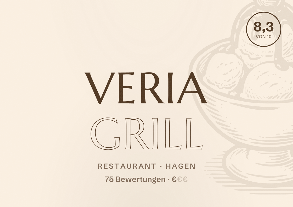 Illustriertes Poster von Veria Grill, Restaurant in Hagen: Bewertung 8,3 von 10 aus 75 Bewertungen, Preisniveau €