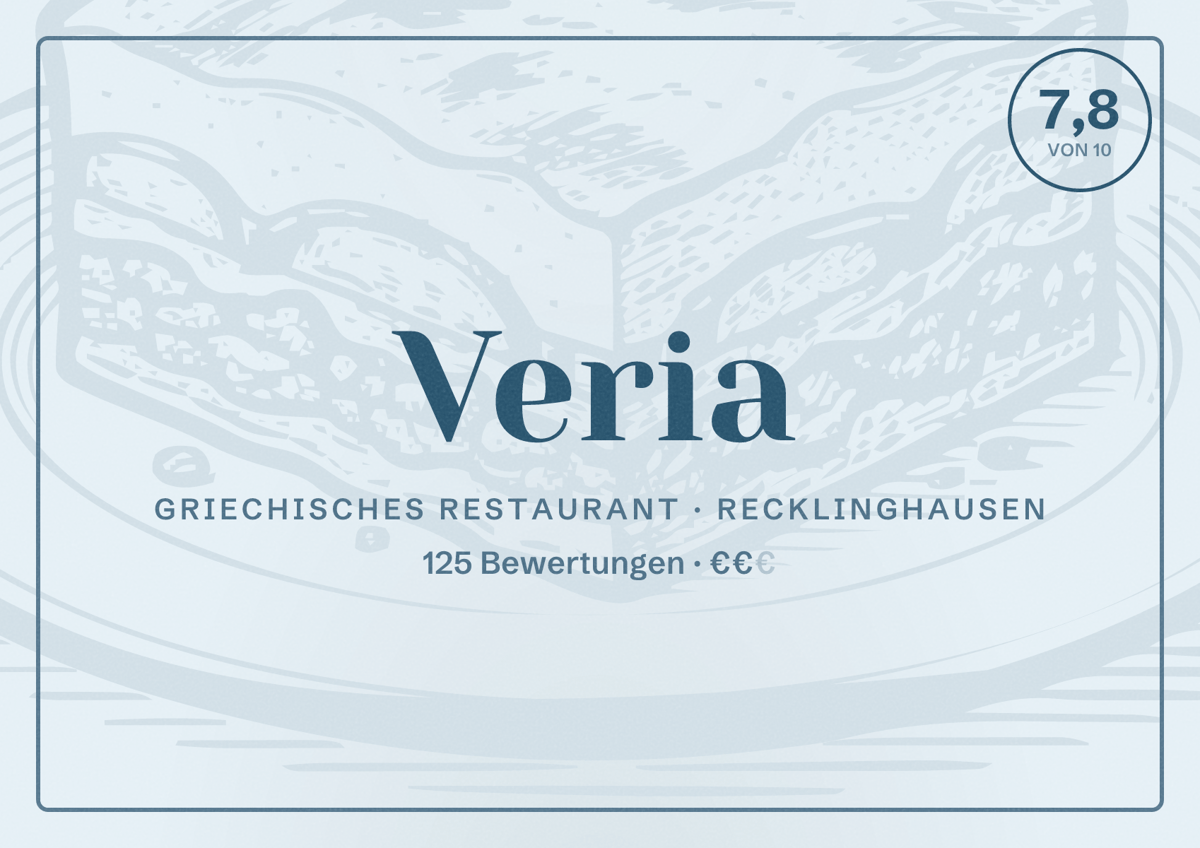 Illustriertes Poster von Veria, Griechisches Restaurant in Recklinghausen: Bewertung 7,8 von 10 aus 125 Bewertungen, Preisniveau €€