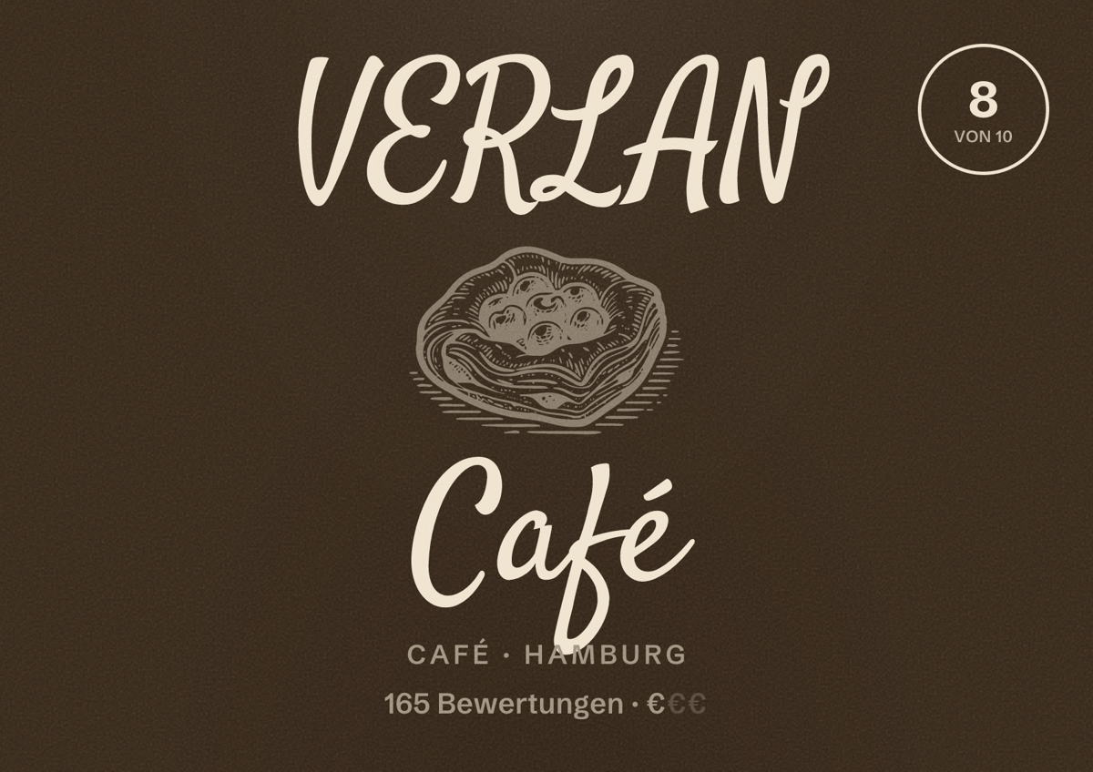 Illustriertes Poster von VERLAN Café, Café in Hamburg: Bewertung 8,0 von 10 aus 165 Bewertungen, Preisniveau €