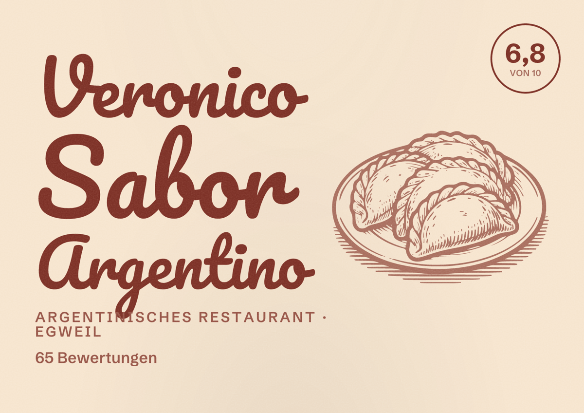 Illustriertes Poster von Veronico Sabor Argentino, Argentinisches Restaurant in Egweil: Bewertung 6,8 von 10 aus 65 Bewertungen