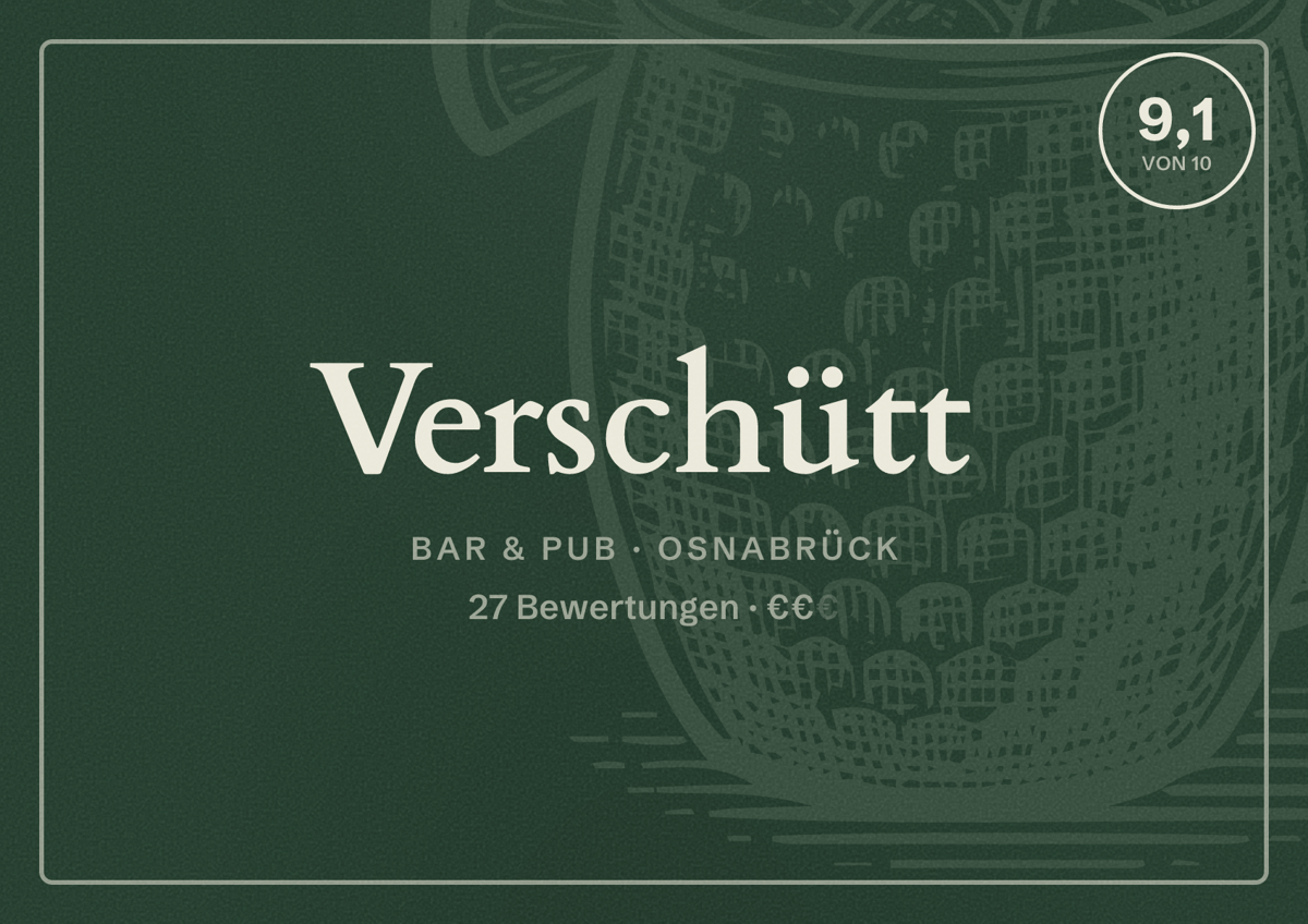 Illustriertes Poster von Verschütt, Bar & Pub in Osnabrück: Bewertung 9,1 von 10 aus 27 Bewertungen, Preisniveau €€