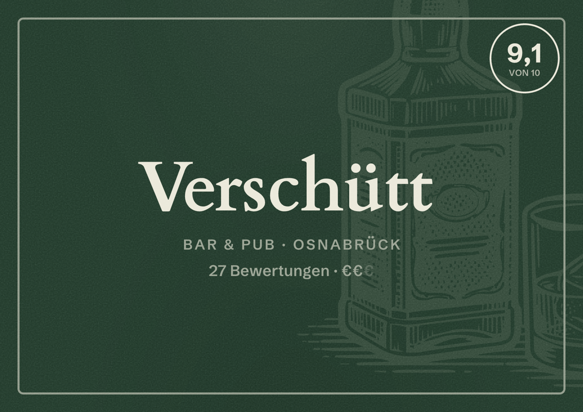 Illustriertes Poster von Verschütt, Bar & Pub in Osnabrück: Bewertung 9,1 von 10 aus 27 Bewertungen, Preisniveau €€