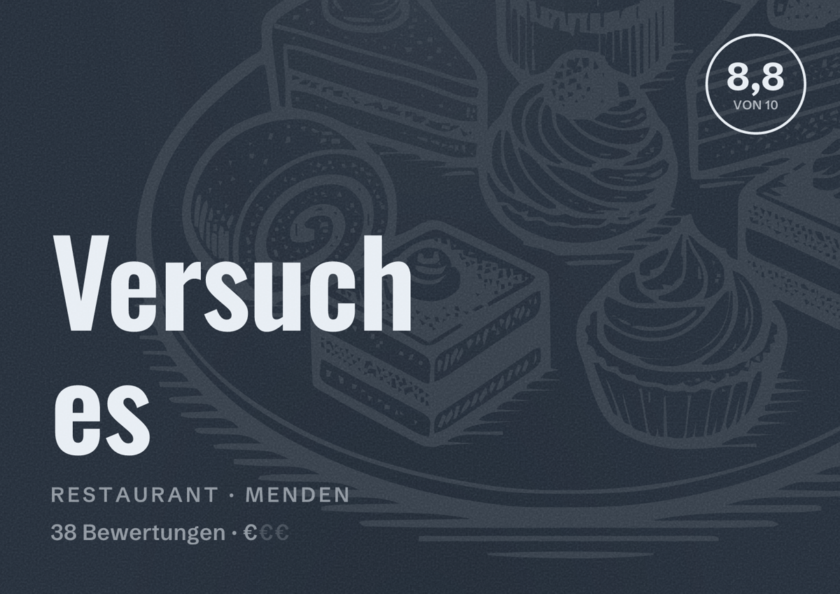 Illustriertes Poster von Versuch es, Restaurant in Menden: Bewertung 8,8 von 10 aus 38 Bewertungen, Preisniveau €