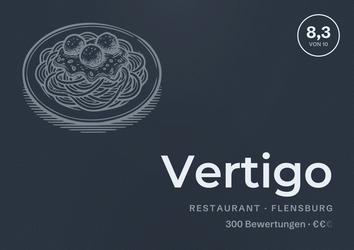 Illustriertes Poster von Vertigo, Restaurant in Flensburg: Bewertung 8,3 von 10 aus 300 Bewertungen, Preisniveau €€