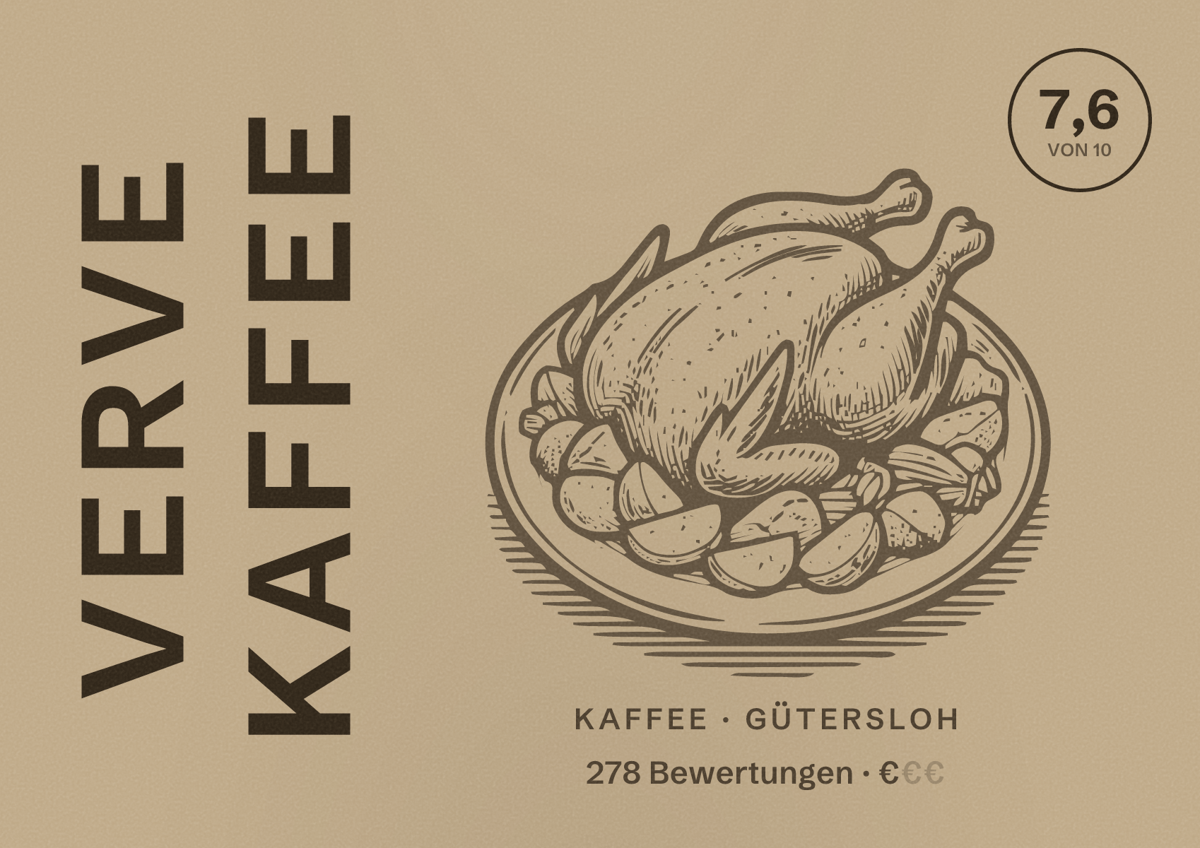 Illustriertes Poster von VERVE KAFFEE, Kaffee in Gütersloh: Bewertung 7,6 von 10 aus 278 Bewertungen, Preisniveau €