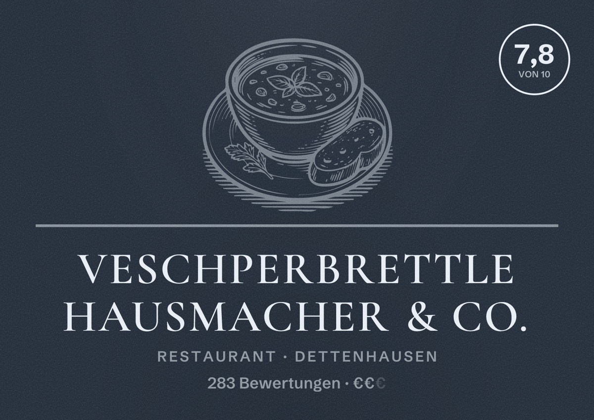 Illustriertes Poster von Veschperbrettle Hausmacher & Co., Restaurant in Dettenhausen: Bewertung 7,8 von 10 aus 283 Bewertungen, Preisniveau €€
