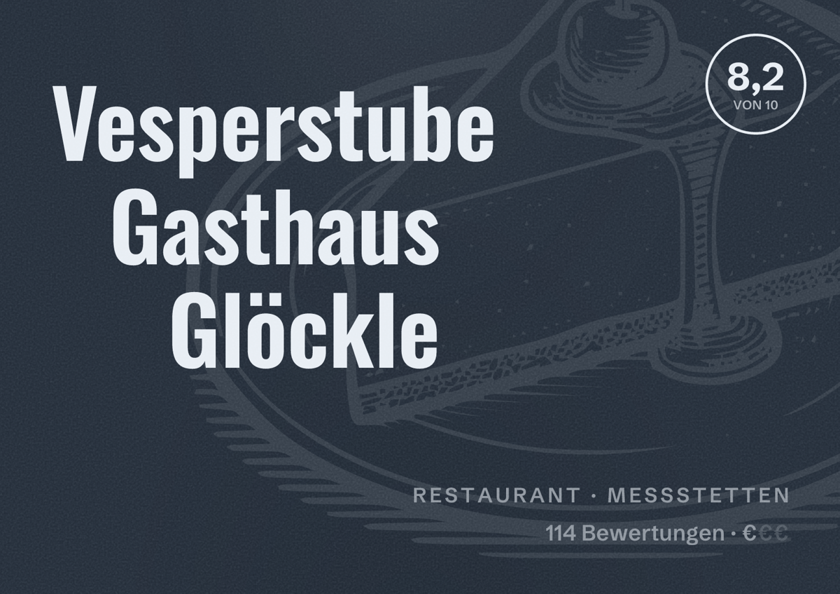 Illustriertes Poster von Vesperstube Gasthaus Glöckle, Restaurant in Meßstetten: Bewertung 8,2 von 10 aus 114 Bewertungen, Preisniveau €