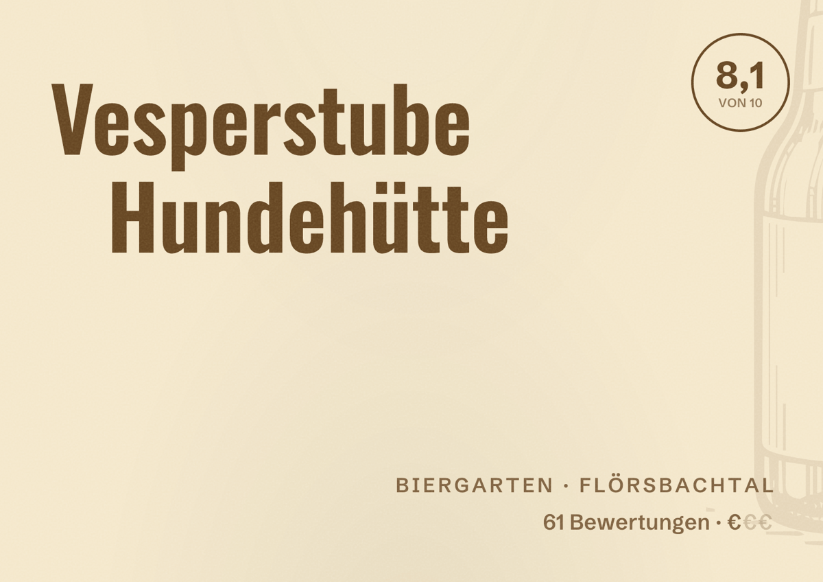 Illustriertes Poster von Vesperstube Hundehütte, Biergarten in Flörsbachtal: Bewertung 8,1 von 10 aus 61 Bewertungen, Preisniveau €