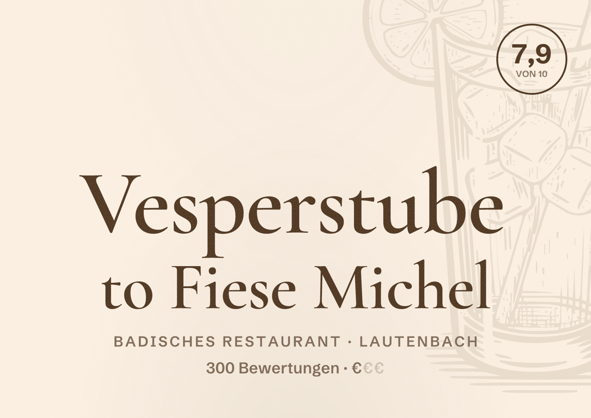 Illustriertes Poster von Vesperstube to Fiese Michel, Badisches Restaurant in Lautenbach: Bewertung 7,9 von 10 aus 300 Bewertungen, Preisniveau €