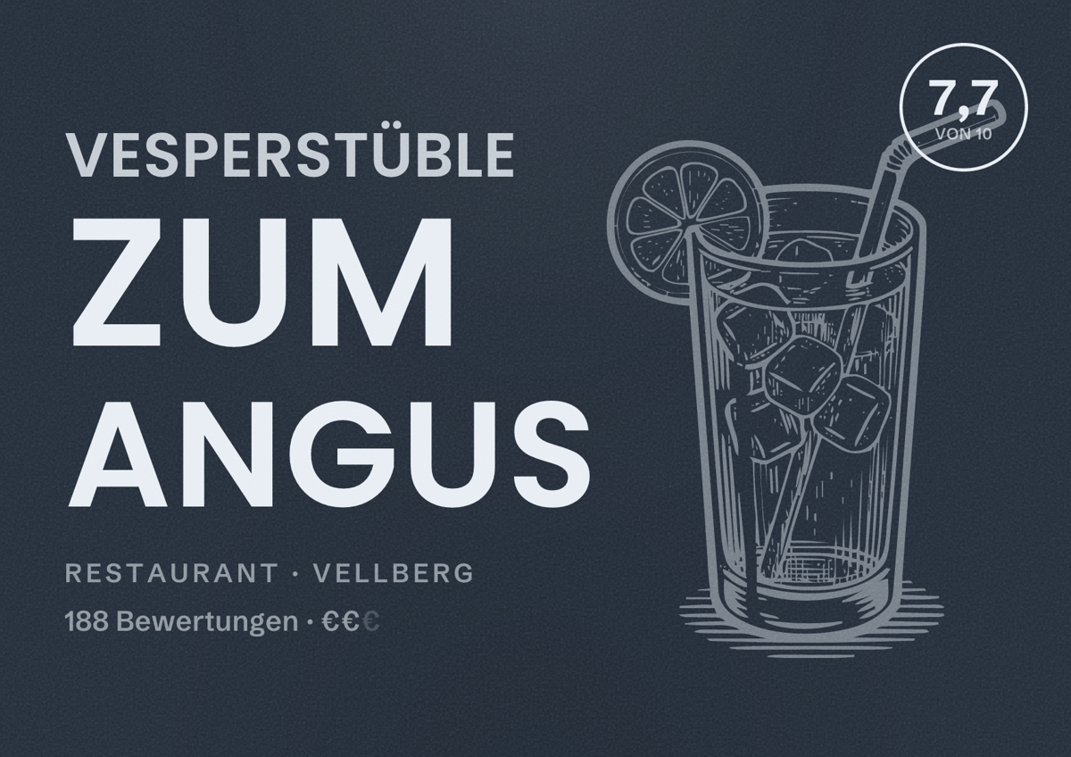 Illustriertes Poster von Vesperstüble zum Angus, Restaurant in Vellberg: Bewertung 7,7 von 10 aus 188 Bewertungen, Preisniveau €€