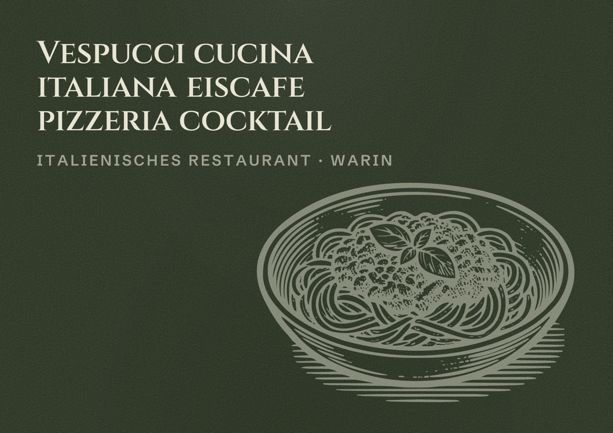 Illustriertes Poster von Vespucci cucina italiana eiscafe pizzeria cocktail, Italienisches Restaurant in Warin