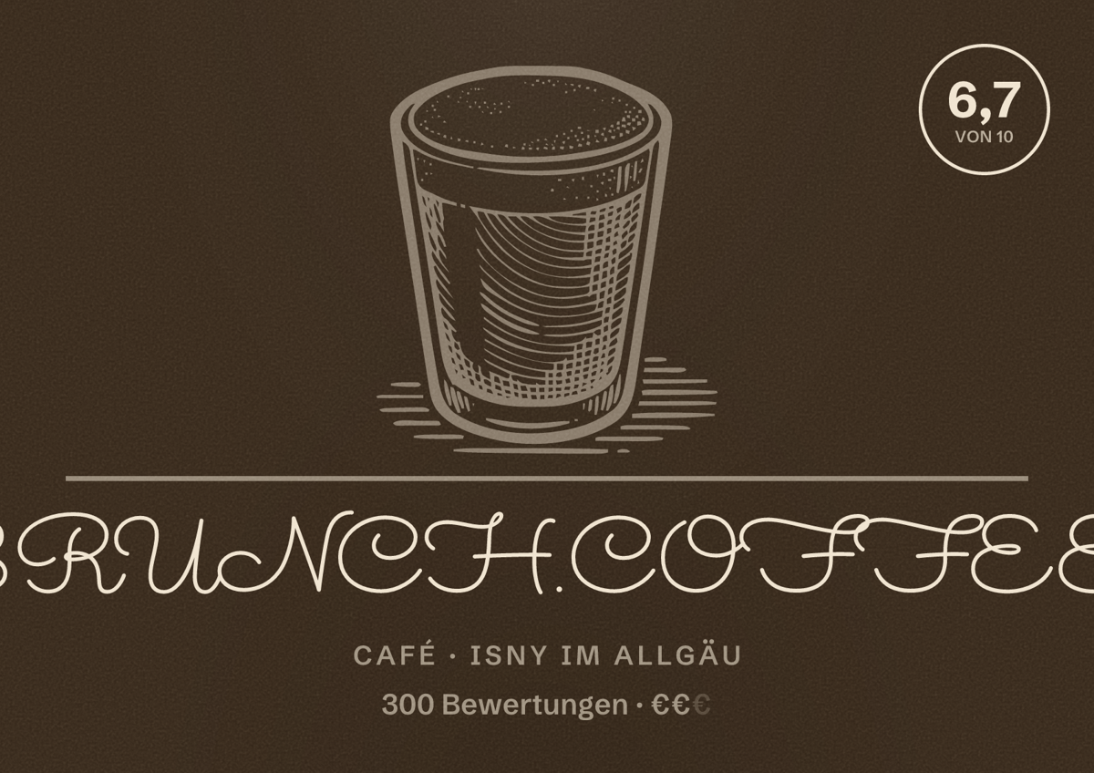 Illustriertes Poster von Vesta - BRUNCH.COFFEE.BAR, Café in Isny im Allgäu: Bewertung 6,7 von 10 aus 300 Bewertungen, Preisniveau €€