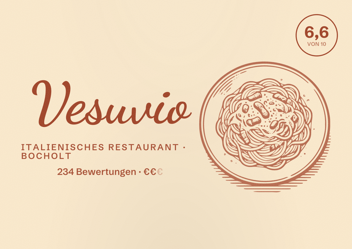 Illustriertes Poster von Vesuvio, Italienisches Restaurant in Bocholt: Bewertung 6,6 von 10 aus 234 Bewertungen, Preisniveau €€