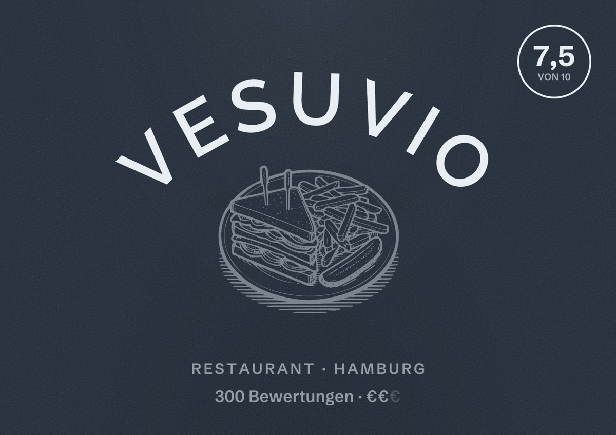 Illustriertes Poster von VESUVIO, Restaurant in Hamburg: Bewertung 7,5 von 10 aus 300 Bewertungen, Preisniveau €€