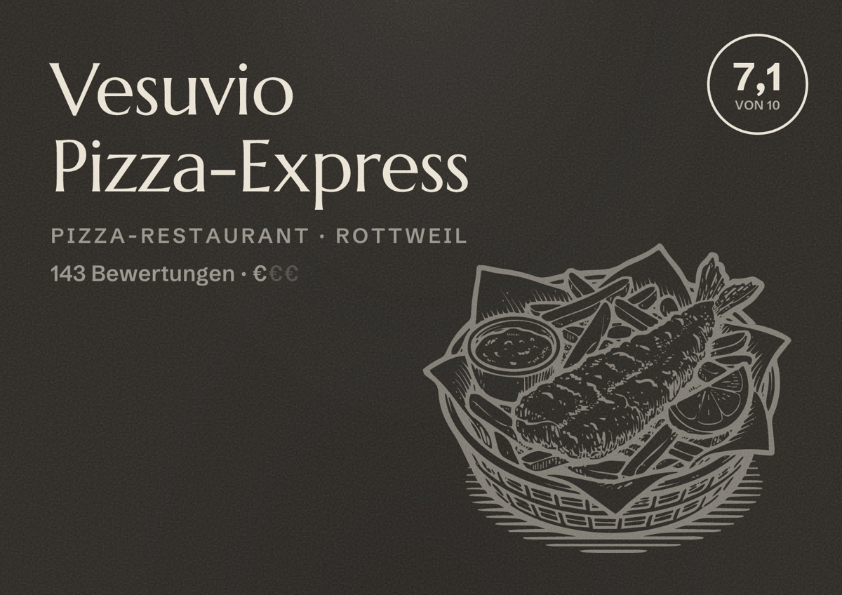 Illustriertes Poster von Vesuvio Pizza-Express, Pizza-Restaurant in Rottweil: Bewertung 7,1 von 10 aus 143 Bewertungen, Preisniveau €
