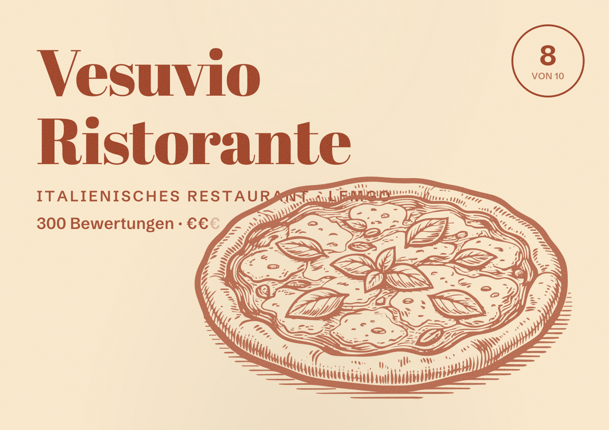 Illustriertes Poster von Vesuvio Ristorante, Italienisches Restaurant in Lemgo: Bewertung 8 von 10 aus 300 Bewertungen, Preisniveau €€