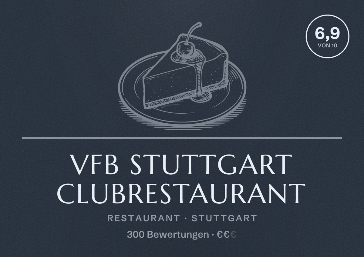 Illustriertes Poster von VfB Stuttgart Clubrestaurant, Restaurant in Stuttgart: Bewertung 6,9 von 10 aus 300 Bewertungen, Preisniveau €€