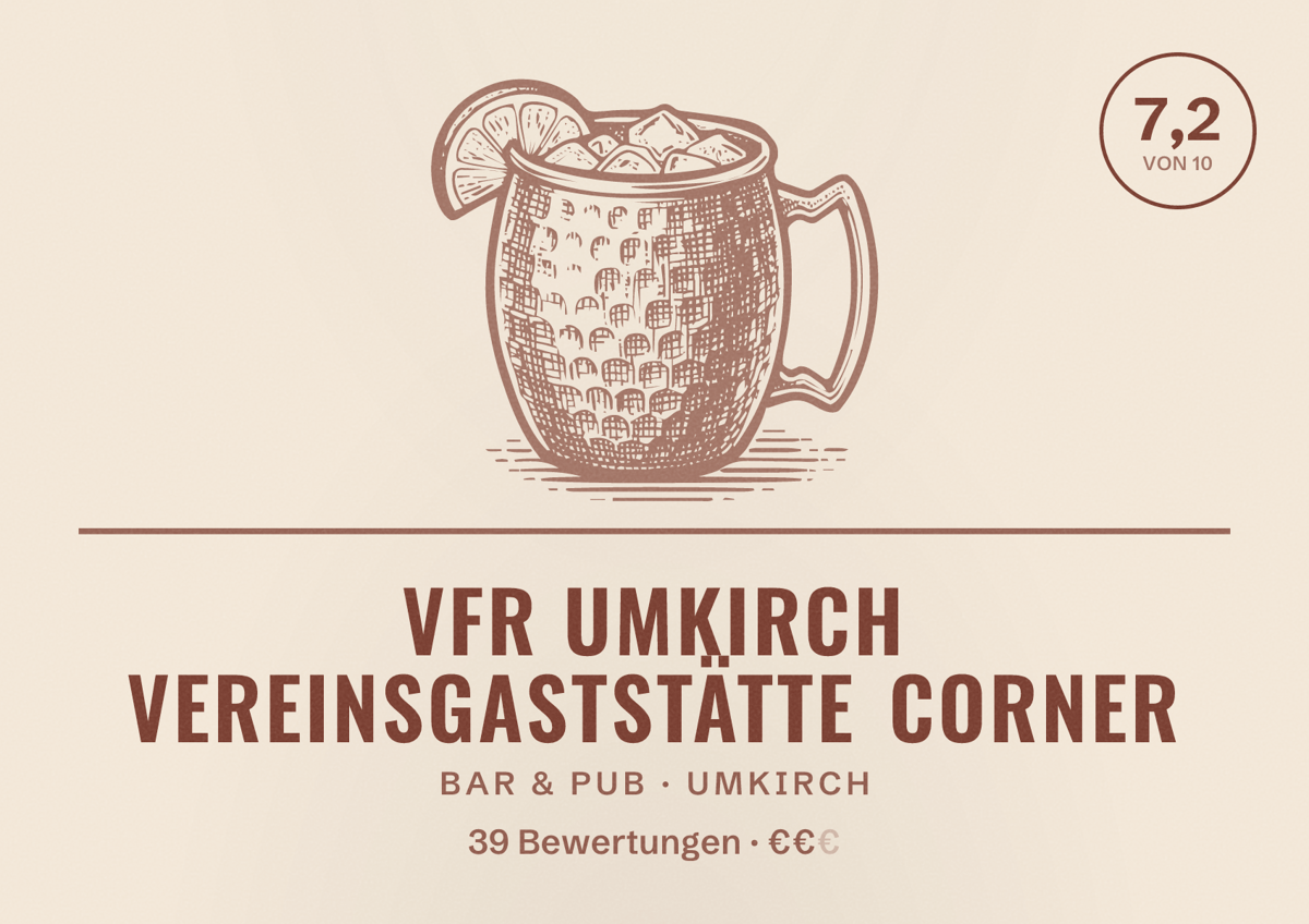 Illustriertes Poster von VfR Umkirch Vereinsgaststätte Corner, Bar & Pub in Umkirch: Bewertung 7,2 von 10 aus 39 Bewertungen, Preisniveau €€