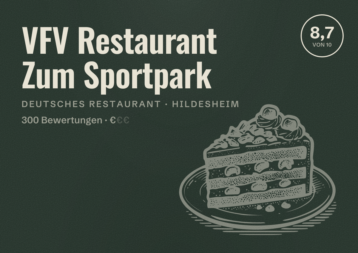 Illustriertes Poster von VFV Restaurant Zum Sportpark, Deutsches Restaurant in Hildesheim: Bewertung 8,7 von 10 aus 300 Bewertungen, Preisniveau €