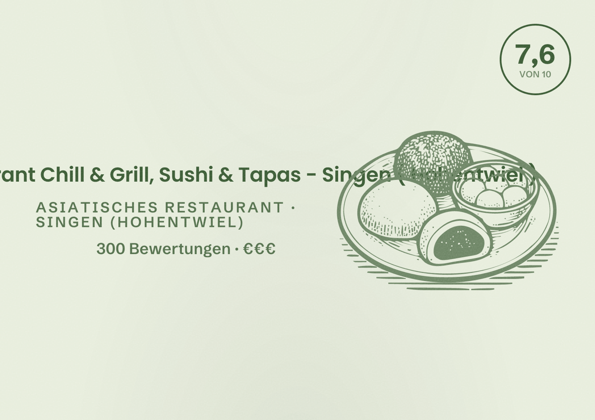 Illustriertes Poster von VI O-MA Restaurant Chill & Grill, Sushi & Tapas - Singen ( Hohentwiel ), Asiatisches Restaurant in Singen (Hohentwiel): Bewertung 7,6 von 10 aus 300 Bewertungen, Preisniveau €€€