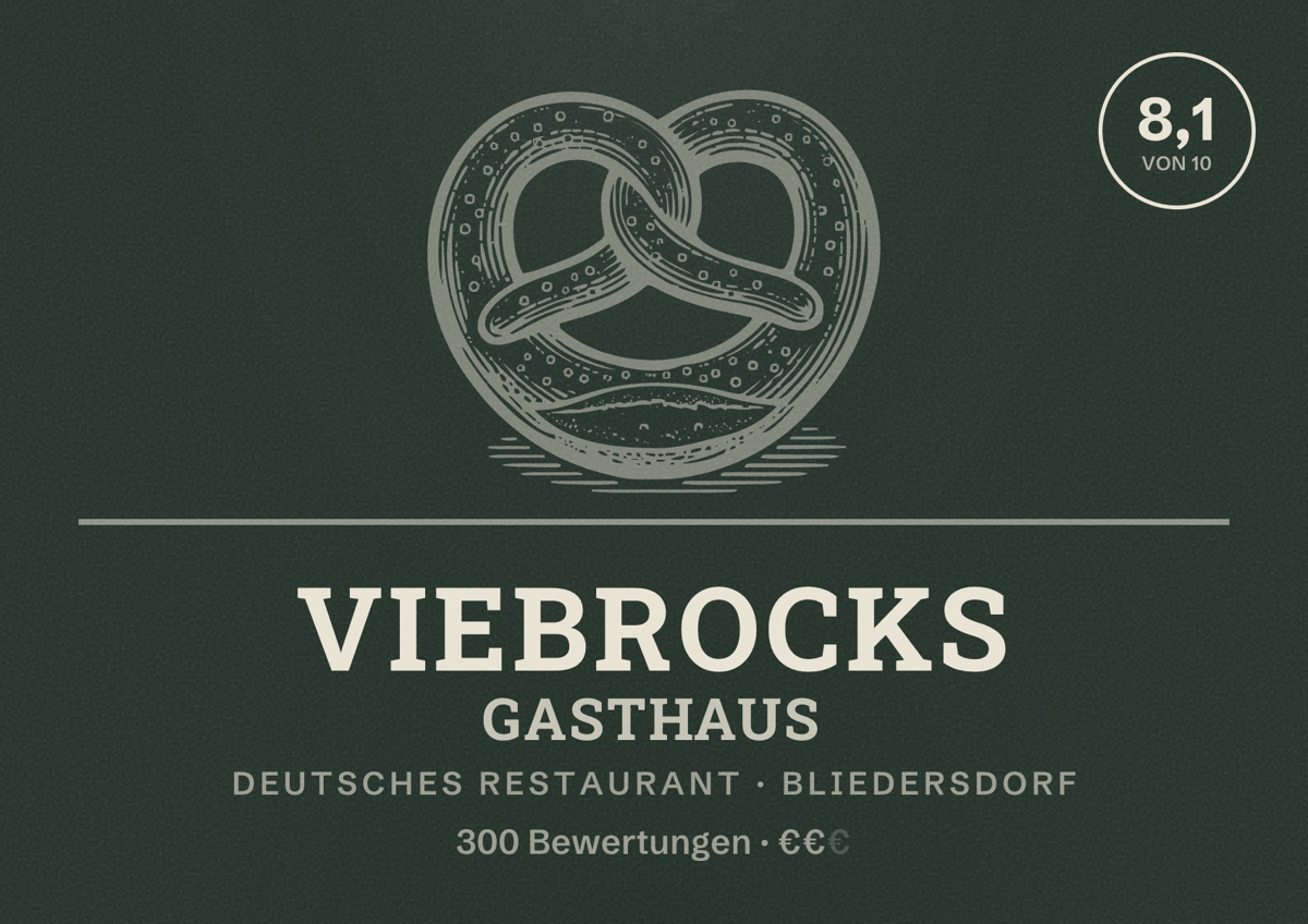 Illustriertes Poster von Viebrocks Gasthaus, Deutsches Restaurant in Bliedersdorf: Bewertung 8,1 von 10 aus 300 Bewertungen, Preisniveau €€