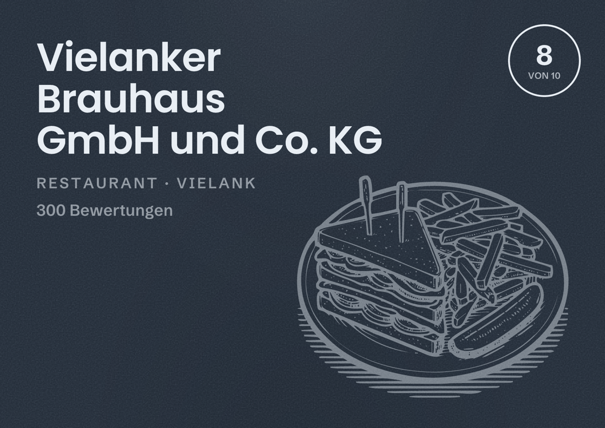 Illustriertes Poster von Vielanker Brauhaus GmbH und Co. KG, Restaurant in Vielank: Bewertung 8 von 10 aus 300 Bewertungen