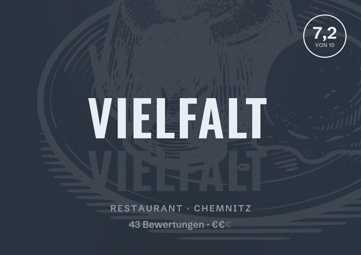Illustriertes Poster von Vielfalt, Restaurant in Chemnitz: Bewertung 7,2 von 10 aus 43 Bewertungen, Preisniveau €€