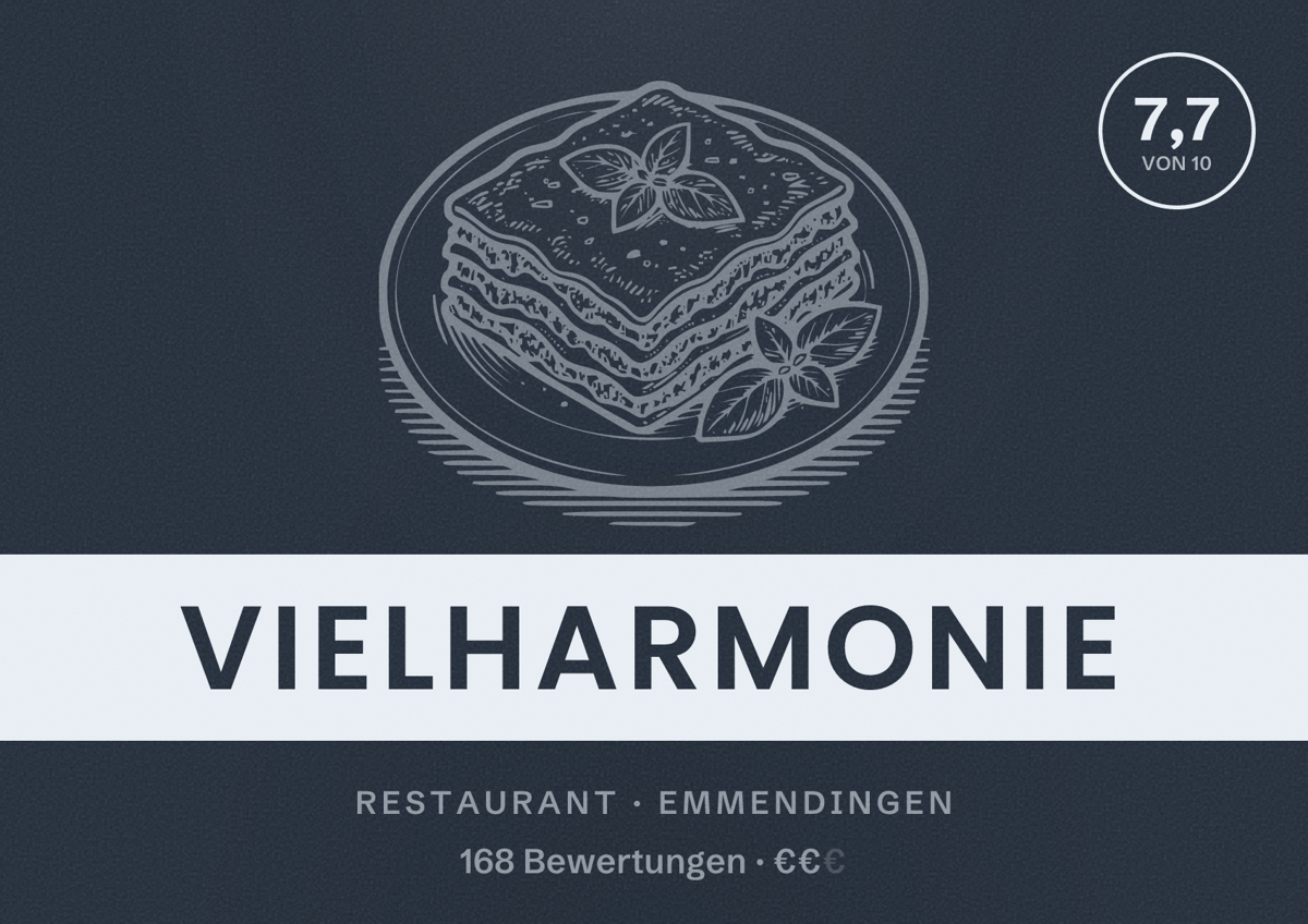 Illustriertes Poster von Vielharmonie, Restaurant in Emmendingen: Bewertung 7,7 von 10 aus 168 Bewertungen, Preisniveau €€