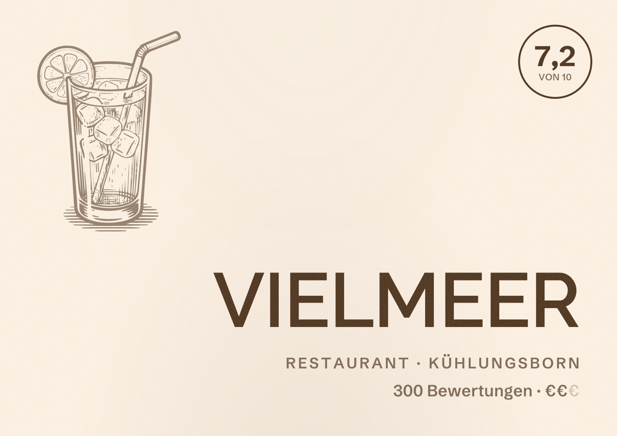 Illustriertes Poster von VIELMEER, Restaurant in Kühlungsborn: Bewertung 7,2 von 10 aus 300 Bewertungen, Preisniveau €€