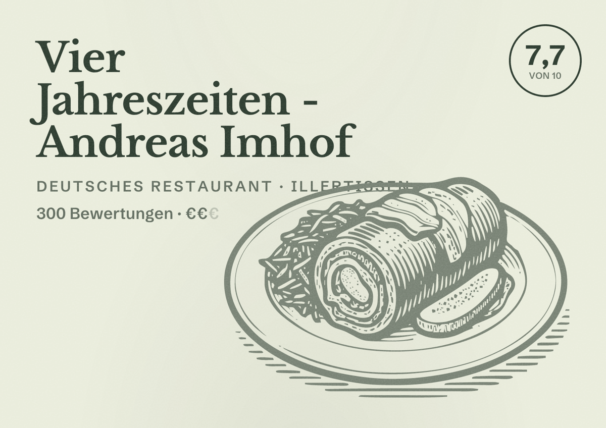Illustriertes Poster von Vier Jahreszeiten - Andreas Imhof, Deutsches Restaurant in Illertissen: Bewertung 7,7 von 10 aus 300 Bewertungen, Preisniveau €€