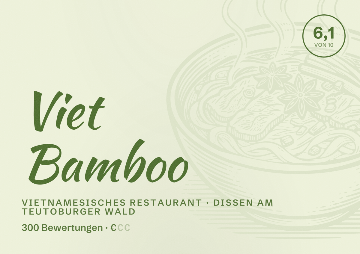 Illustriertes Poster von Viet Bamboo, Vietnamesisches Restaurant in Dissen am Teutoburger Wald: Bewertung 6,1 von 10 aus 300 Bewertungen, Preisniveau €