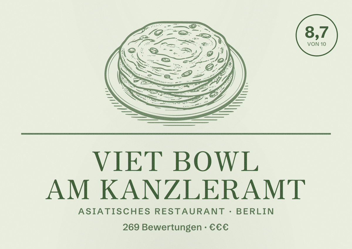 Illustriertes Poster von Viet Bowl am Kanzleramt, Asiatisches Restaurant in Berlin: Bewertung 8,7 von 10 aus 269 Bewertungen, Preisniveau €€€