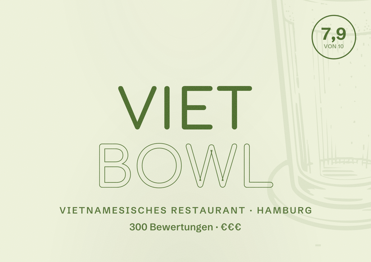 Illustriertes Poster von Viet Bowl, Vietnamesisches Restaurant in Hamburg: Bewertung 7,9 von 10 aus 300 Bewertungen, Preisniveau €€€