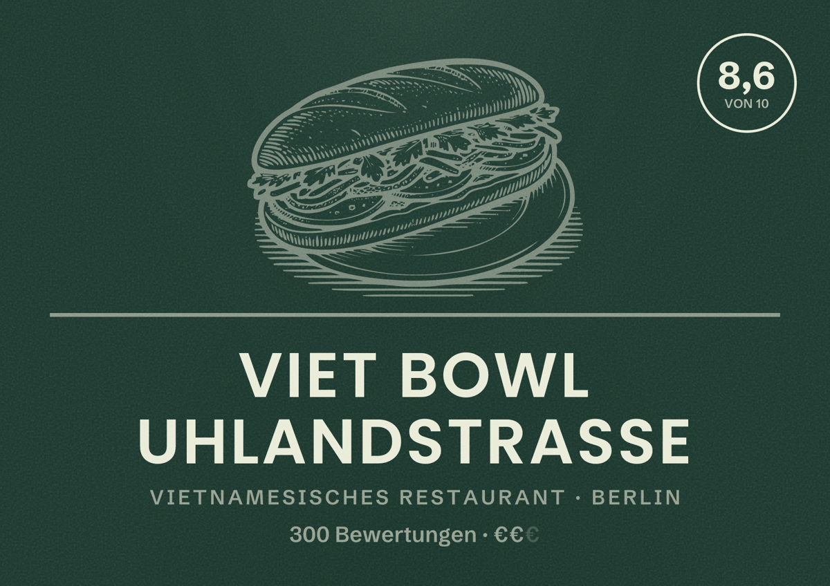 Illustriertes Poster von Viet Bowl Uhlandstraße, Vietnamesisches Restaurant in Berlin: Bewertung 8,6 von 10 aus 300 Bewertungen, Preisniveau €€