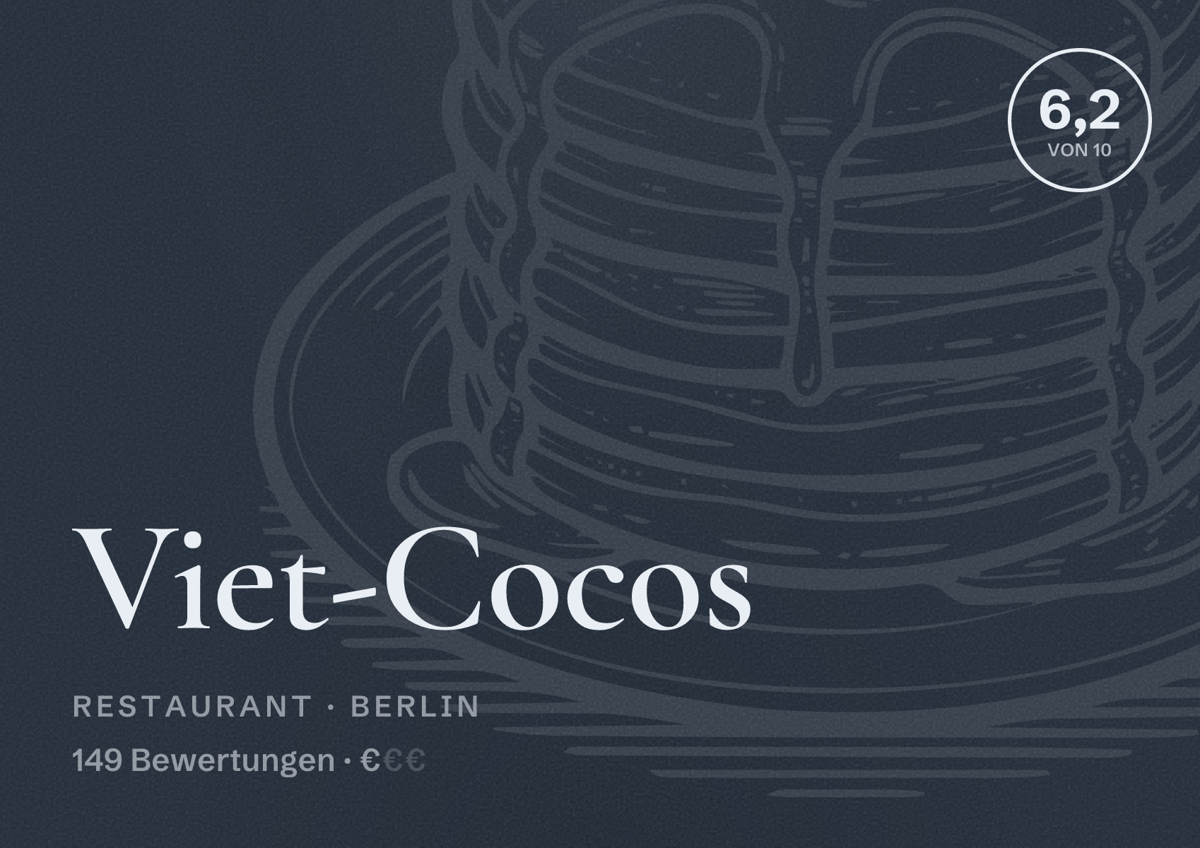 Illustriertes Poster von Viet-Cocos, Restaurant in Berlin: Bewertung 6,2 von 10 aus 149 Bewertungen, Preisniveau €