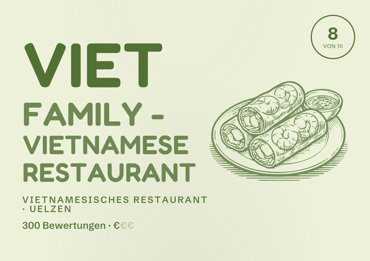 Illustriertes Poster von Viet Family - Vietnamese Restaurant, Vietnamesisches Restaurant in Uelzen: Bewertung 8 von 10 aus 300 Bewertungen, Preisniveau €