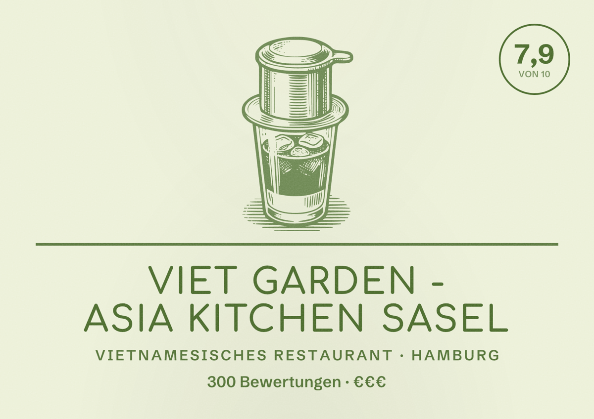 Illustriertes Poster von Viet Garden - Asia Kitchen Sasel, Vietnamesisches Restaurant in Hamburg: Bewertung 7,9 von 10 aus 300 Bewertungen, Preisniveau €€€