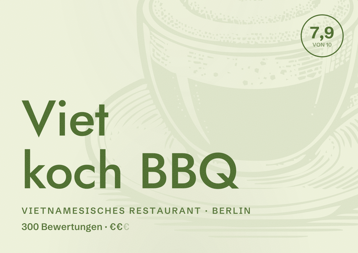 Illustriertes Poster von Viet koch BBQ, Vietnamesisches Restaurant in Berlin: Bewertung 7,9 von 10 aus 300 Bewertungen, Preisniveau €€