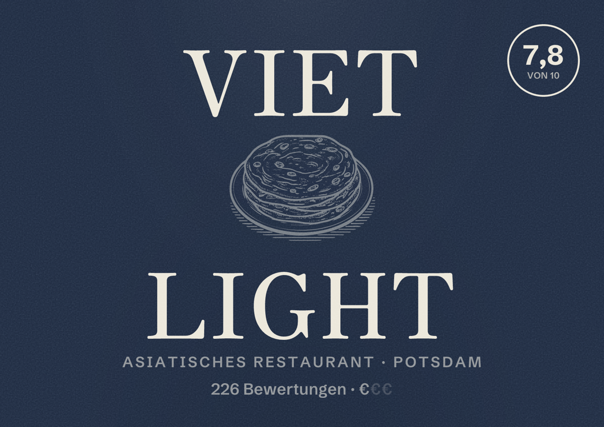 Illustriertes Poster von Viet Light, Asiatisches Restaurant in Potsdam: Bewertung 7,8 von 10 aus 226 Bewertungen, Preisniveau €