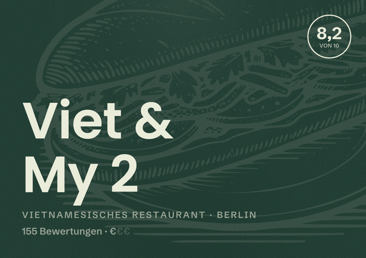 Illustriertes Poster von Viet & My 2, Vietnamesisches Restaurant in Berlin: Bewertung 8,2 von 10 aus 155 Bewertungen, Preisniveau €