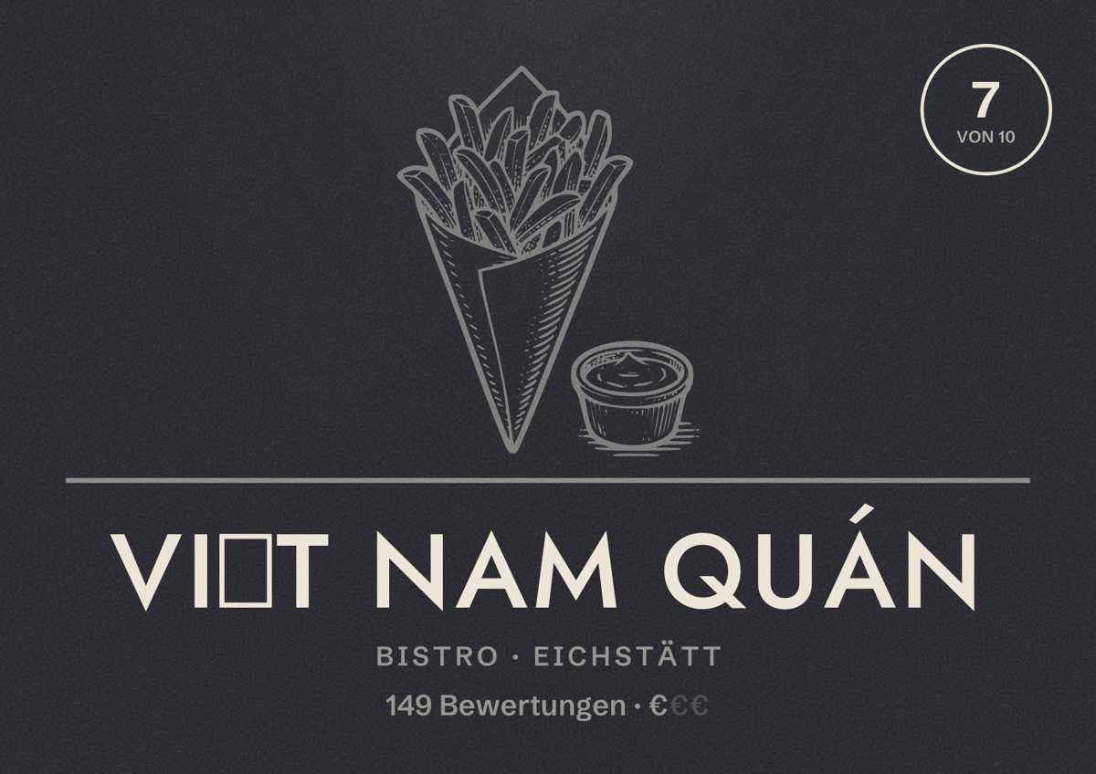 Illustriertes Poster von Việt Nam Quán, Bistro in Eichstätt: Bewertung 7 von 10 aus 149 Bewertungen, Preisniveau €