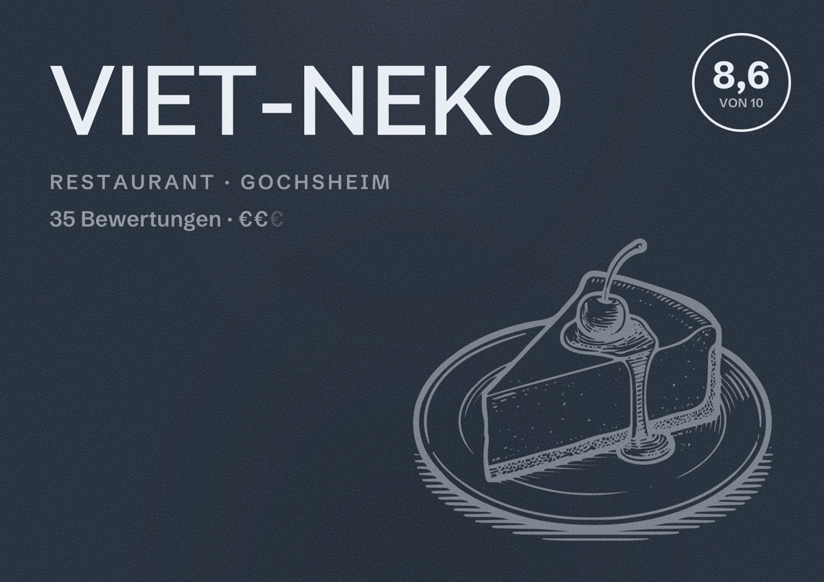 Illustriertes Poster von VIET-NEKO, Restaurant in Gochsheim: Bewertung 8,6 von 10 aus 35 Bewertungen, Preisniveau €€