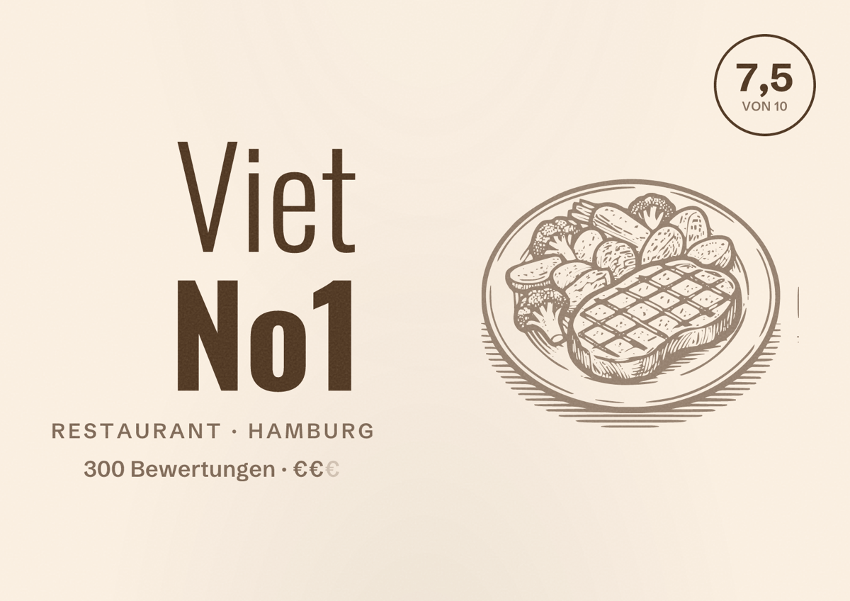 Illustriertes Poster von Viet No1, Restaurant in Hamburg: Bewertung 7,5 von 10 aus 300 Bewertungen, Preisniveau €€