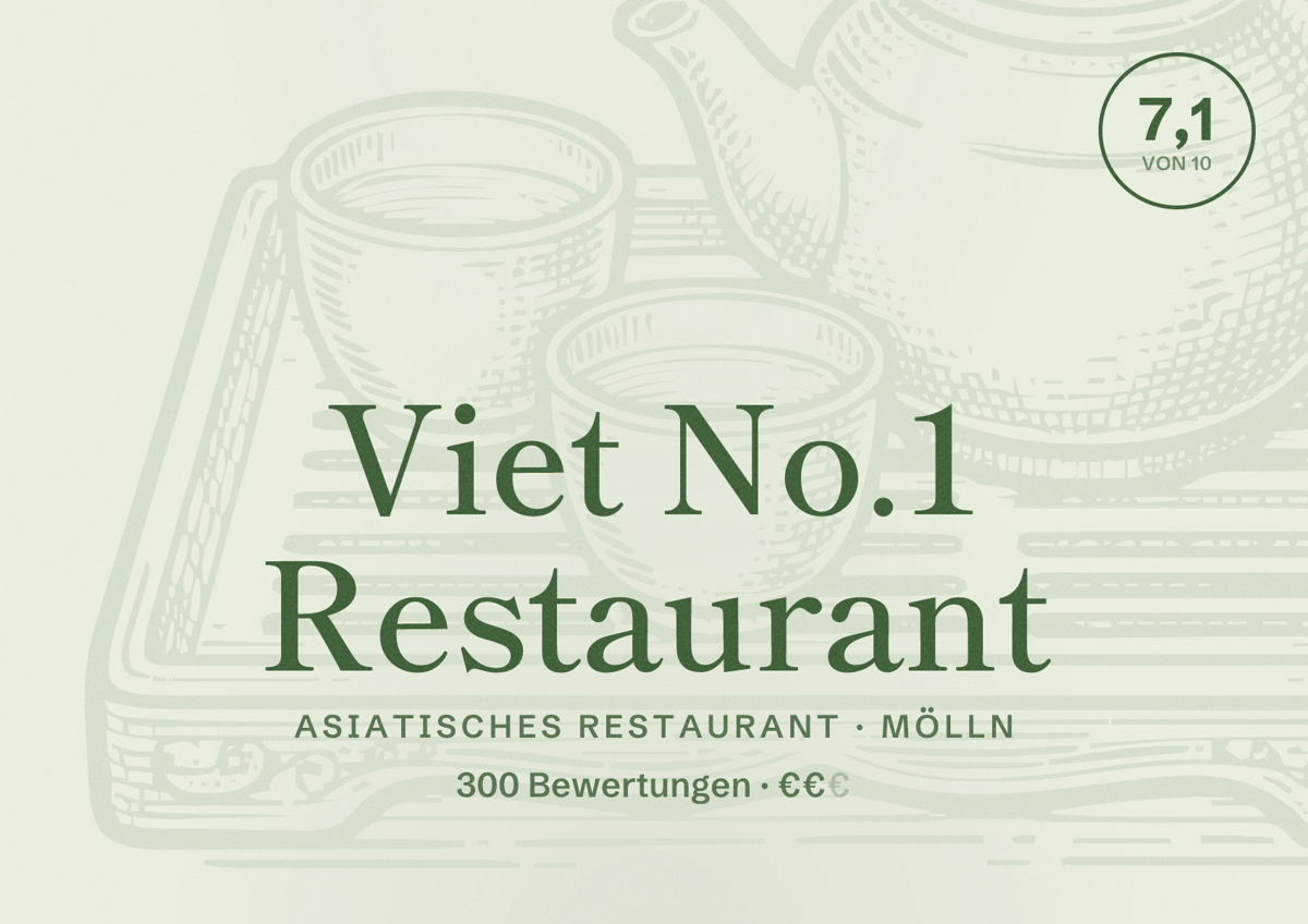 Illustriertes Poster von Viet No.1 Restaurant, Asiatisches Restaurant in Mölln: Bewertung 7,1 von 10 aus 300 Bewertungen, Preisniveau €€