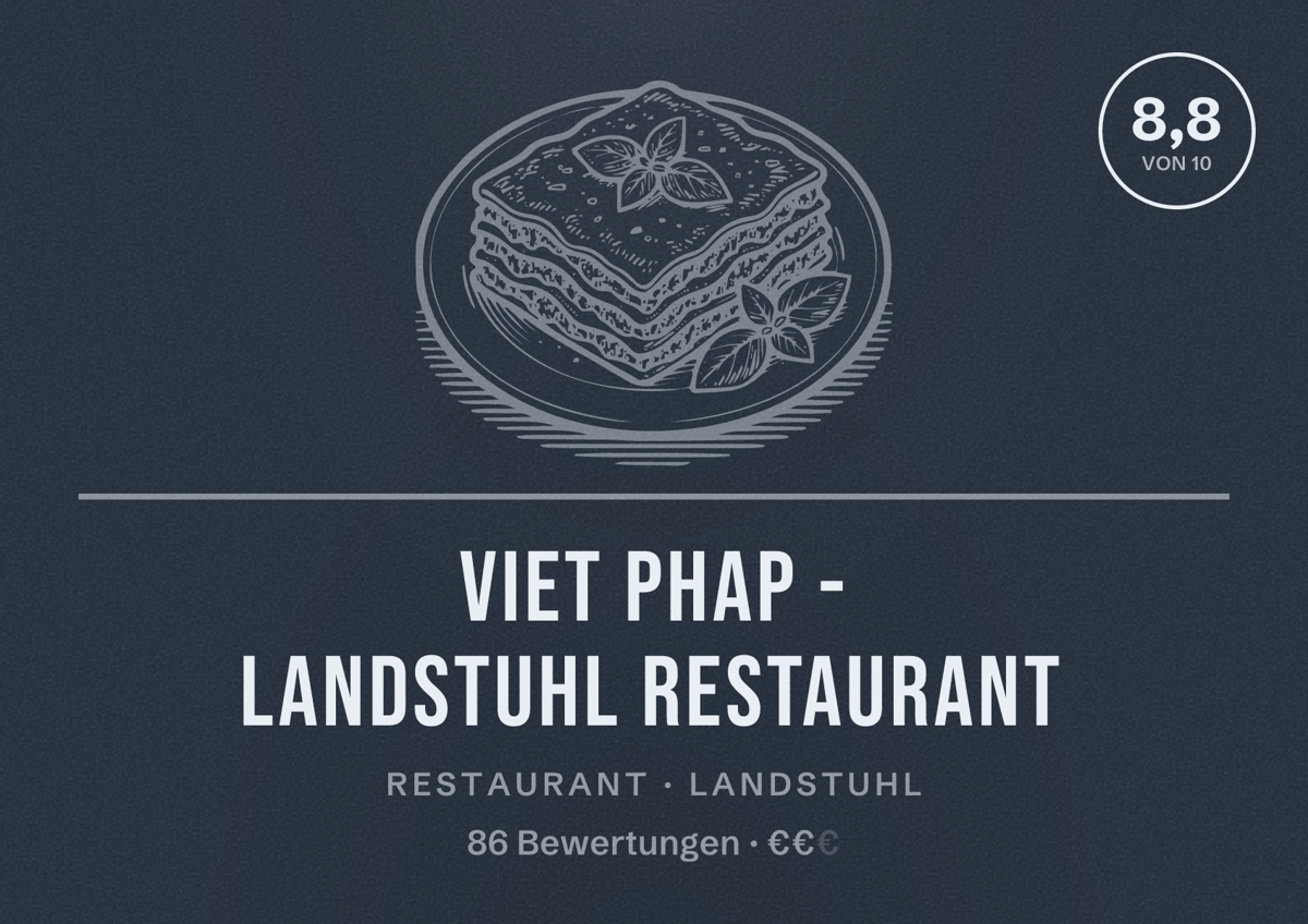 Illustriertes Poster von Viet Phap - Landstuhl Restaurant, Restaurant in Landstuhl: Bewertung 8,8 von 10 aus 86 Bewertungen, Preisniveau €€