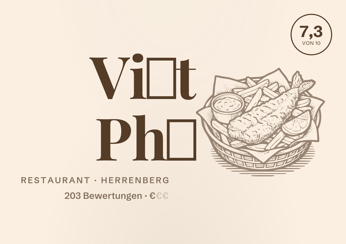 Illustriertes Poster von Việt Phố, Restaurant in Herrenberg: Bewertung 7,3 von 10 aus 203 Bewertungen, Preisniveau €